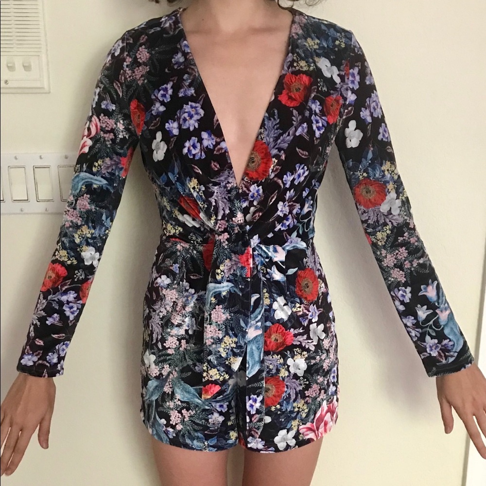MINKPINK velvet floral playsuit, S